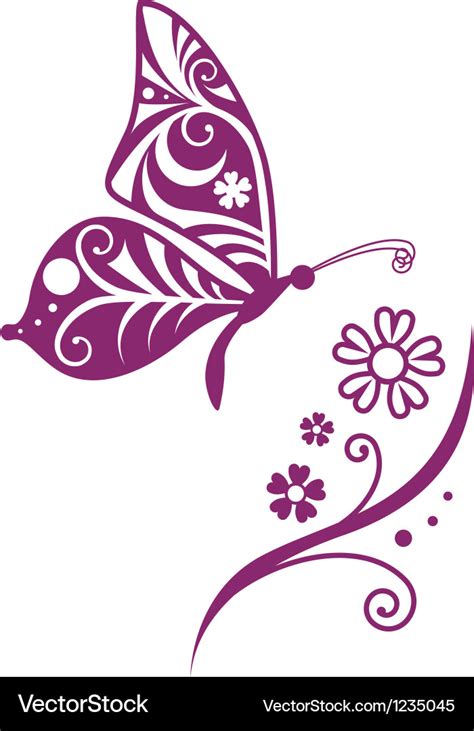 Inwrought butterfly silhouette and flower Vector Image