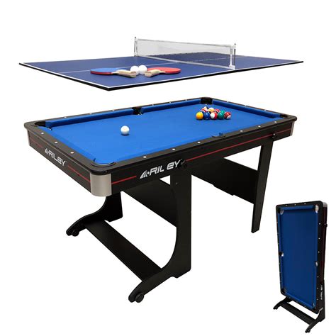 Riley Folding Pool Table 2 in 1 - 5ft - Vertical Folding - with Table Tennis Top - Black with ...