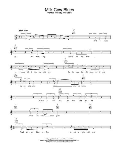 Milk Cow Blues chords by Eddie Cochran (Melody Line, Lyrics & Chords – 25174)