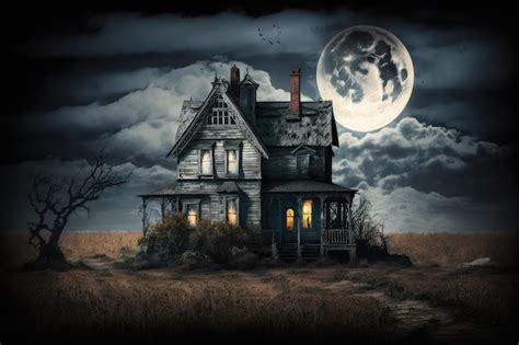 Premium Photo | Lonely scary horror house against background of dark sky and moon