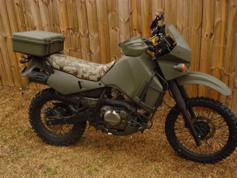 Kawasaki KLR650 custom with hard shell top case and flat green paint job | Enduro motorcycle ...