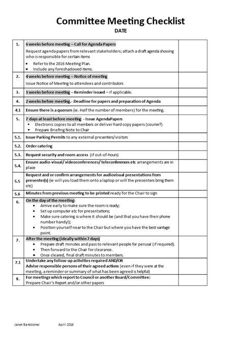 Sample, Example & Format Templates: 10+ Meeting Planning Checklist Template