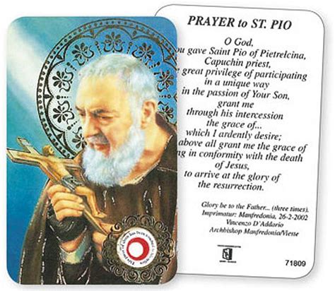 St Pio Relic Prayer Card