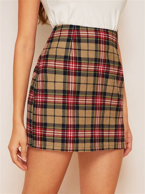 Zip Side Plaid Cord Skirt | SHEIN USA | Cord skirt, Fashion, Skirts