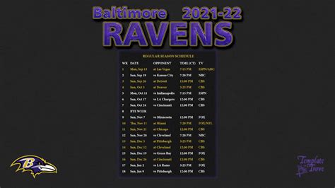 2021-2022 Baltimore Ravens Wallpaper Schedule