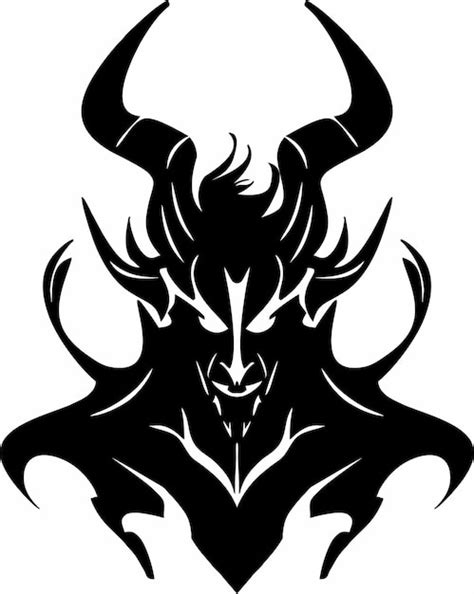 Premium Vector | A black and white image of a devil with horns and horns.