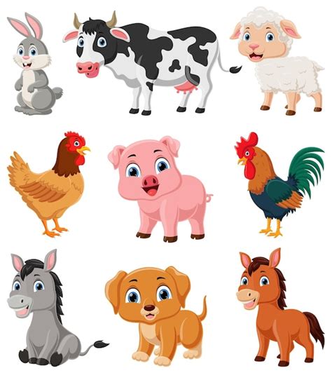 Linda colección de dibujos animados de animales de granja | Vector Premium