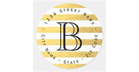 Gold Foil Stripes Monogram Return Address Label | Zazzle