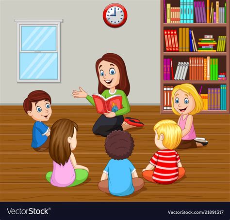 Teacher telling a story to kids in classroom Vector Image