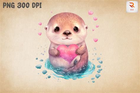 Cute Baby Otter Valentine's Day 2 Graphic by Ricco Art · Creative Fabrica