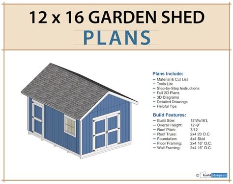 DIY Plans for 12x16 Garden Shed Large Shed Woodworking Blueprint - Etsy Canada | Building a shed ...