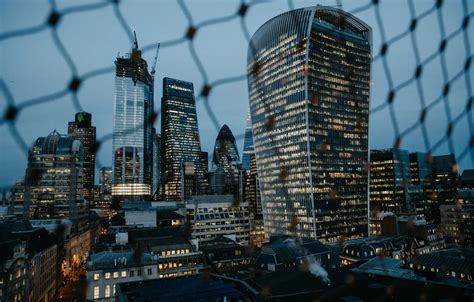 Wallpaper city, lights, evening, fence, London, buildings, architecture, skyscrapers, urban ...