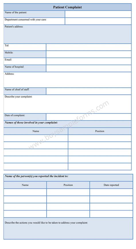 Patient Complaint Form Template, Sample | MS Word DOC