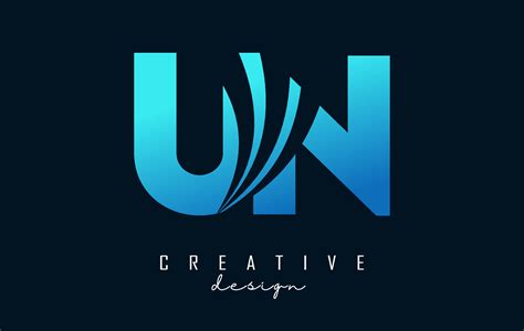 Creative blue letters UN u n logo with leading lines and road concept ...