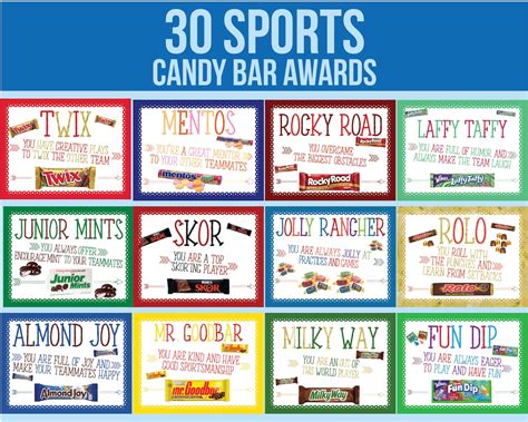 30 Sports Team Candy Bar Award Certificates Sports Players Candy Bar Awards Individual Candy Bar ...