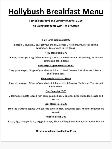 Menu at Holly Bush pub & bar, Cefn-y-bedd, Llay Rd