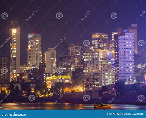 Mumbai Night Skyline View from Marine Drive in Mumbai, India. Stock ...