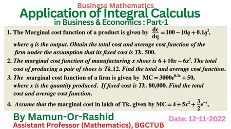 Application of Integral calculus in business and economics: Part-1 - YouTube