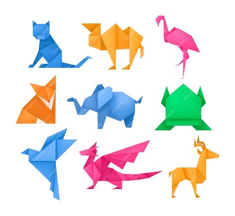 Premium Vector | Origami animals different paper toys set vector