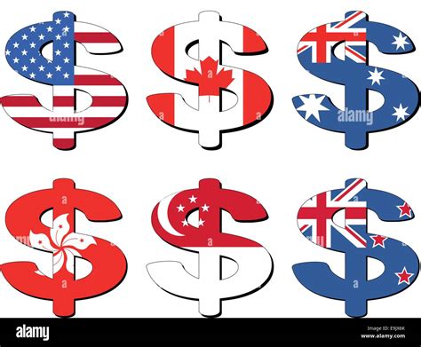 American Canadian Australian Hong Kong Singapore New Zealand dollar symbol vector illustration ...