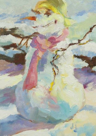 Deanna's Paintings: Winter Scene Snowman Painting "The Pink Scarf" by Georgia Artist Deanna ...