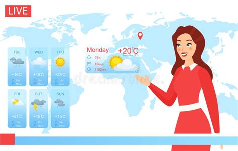 Tv Weather Forecast Report Vector Illustration, Cartoon Flat Attractive ...