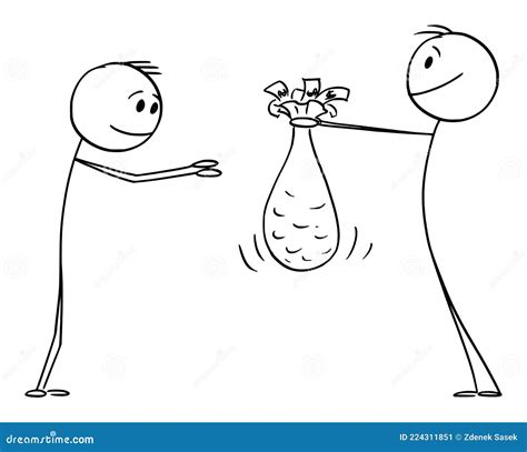 Person Giving Money Gift Or Charity Donation To Poor Man, Vector Cartoon Stick Figure ...