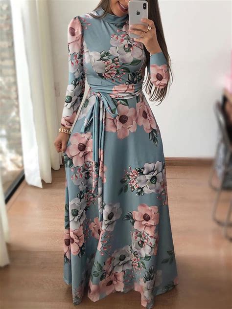 Wholesale Casual Mock Neck Printed Binding Maxi Dresses XZA032613 | Wholesale7