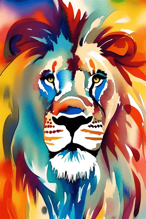 Abstract Watercolor Lion Painting on White Background · Creative Fabrica