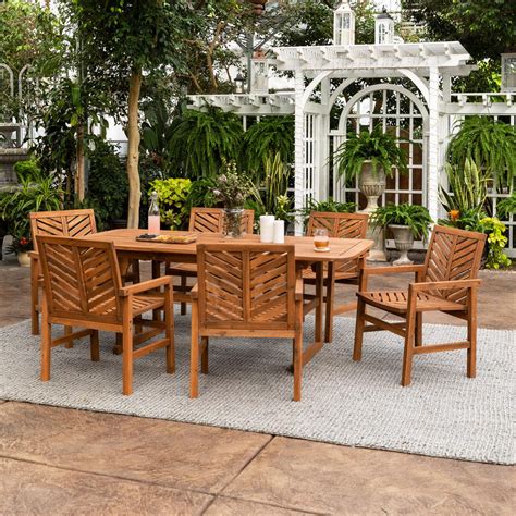 Walker Edison Furniture Company Brown 7-Piece Extendable Wood Outdoor Patio Dining Set-HD8087 ...