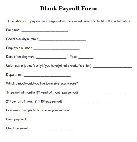 8+ Blank Payroll Form Templates | Sample Templates