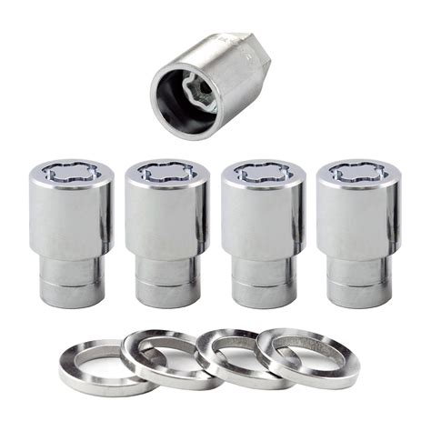 Chrome Regular Shank Wheel Lock Set (M12 x 1.5 Thread Size) – Set of 4 Locks, 4 Washers and 1 ...