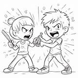 Kawaii Characters Fighting Coloring Page Outline Sketch Drawing Vector  sketch template