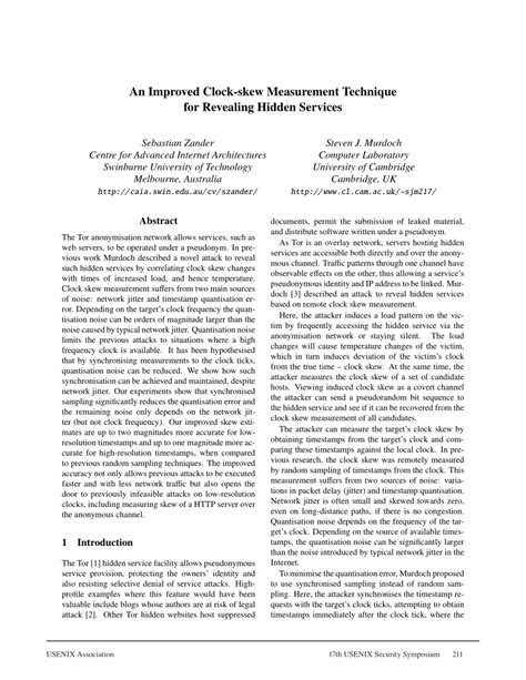 (PDF) An Improved Clock-skew Measurement Technique for Revealing Hidden Services.