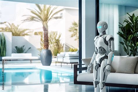 AI robot servant in luxury modern design home. Generative AI. Stock Illustration | Adobe Stock