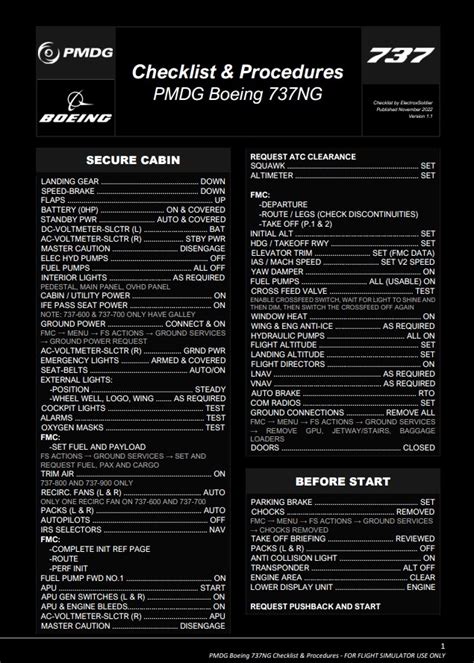 PMDG 737 NG Series Checklist (600/700/800/900) for Microsoft Flight ...