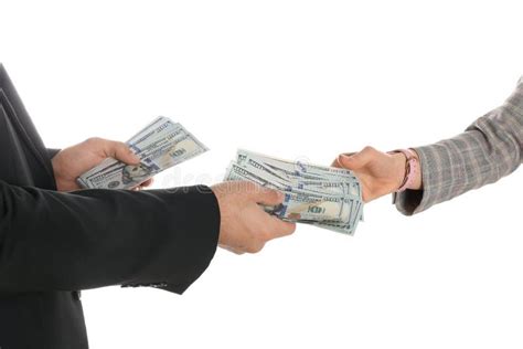 Man Giving Bribe Money To Woman on White Background, Closeup of Hands ...