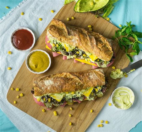 Avocado French Bread Sandwich | Vegetarian salad recipes, Sandwiches ...