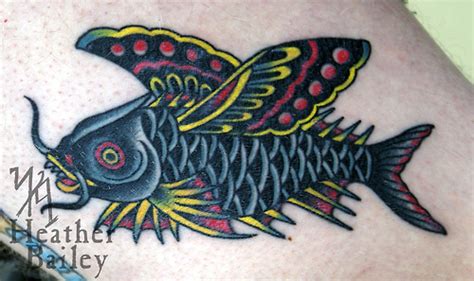 Crazy flying carp fish tattoo