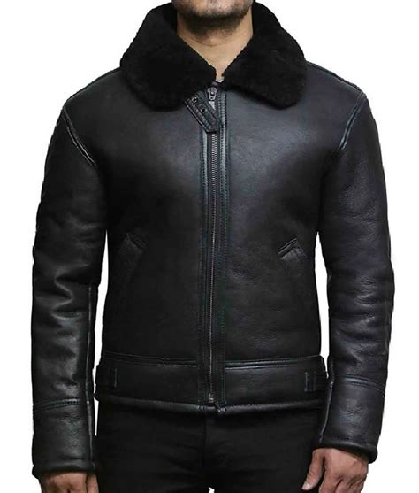 Men's Sheepskin Black Leather B3 Shearling Jacket - Jackets Creator