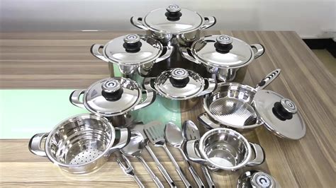 24pcs German Style Kitchen Cookware Stainless Steel Wide Edge Cookware ...
