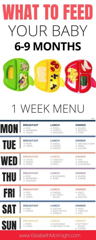 6-9 months baby feeding schedule and sample menu | Elisabeth McKnight | Baby food recipes, Baby ...