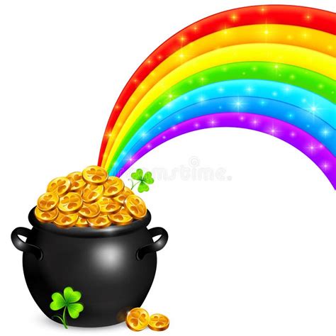 Pot Van Goud Met Magische Regenboog Vector Illustratie - Illustration ...