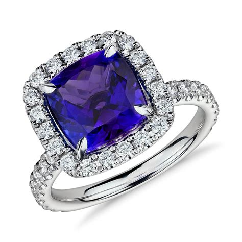 Tanzanite and Micropavé Diamond Halo Ring in 18k White Gold (4.76 ct center) (9x9mm) | Blue Nile