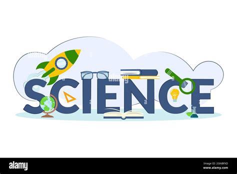 Science technology concept. Design science word lettering with objects ...