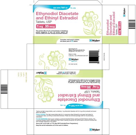 Ethynodiol Diacetate and Ethinyl Estradiol Tablets USP, 1 mg/35 mcg