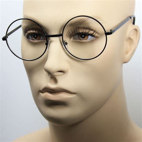 Large Oversized Big Round Metal Frame Clear Lens Round Circle Eye Glasses Black - Walmart.com ...