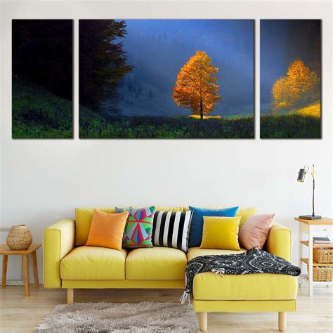 Majestic Scenery Canvas Wall Art, Golden Orange Trees Landscape Split ...