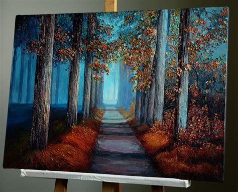 Dark autumn fog forest landscape Original oil painting | Etsy