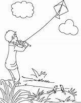 Kids Flying Kites Coloring Page Pages sketch template